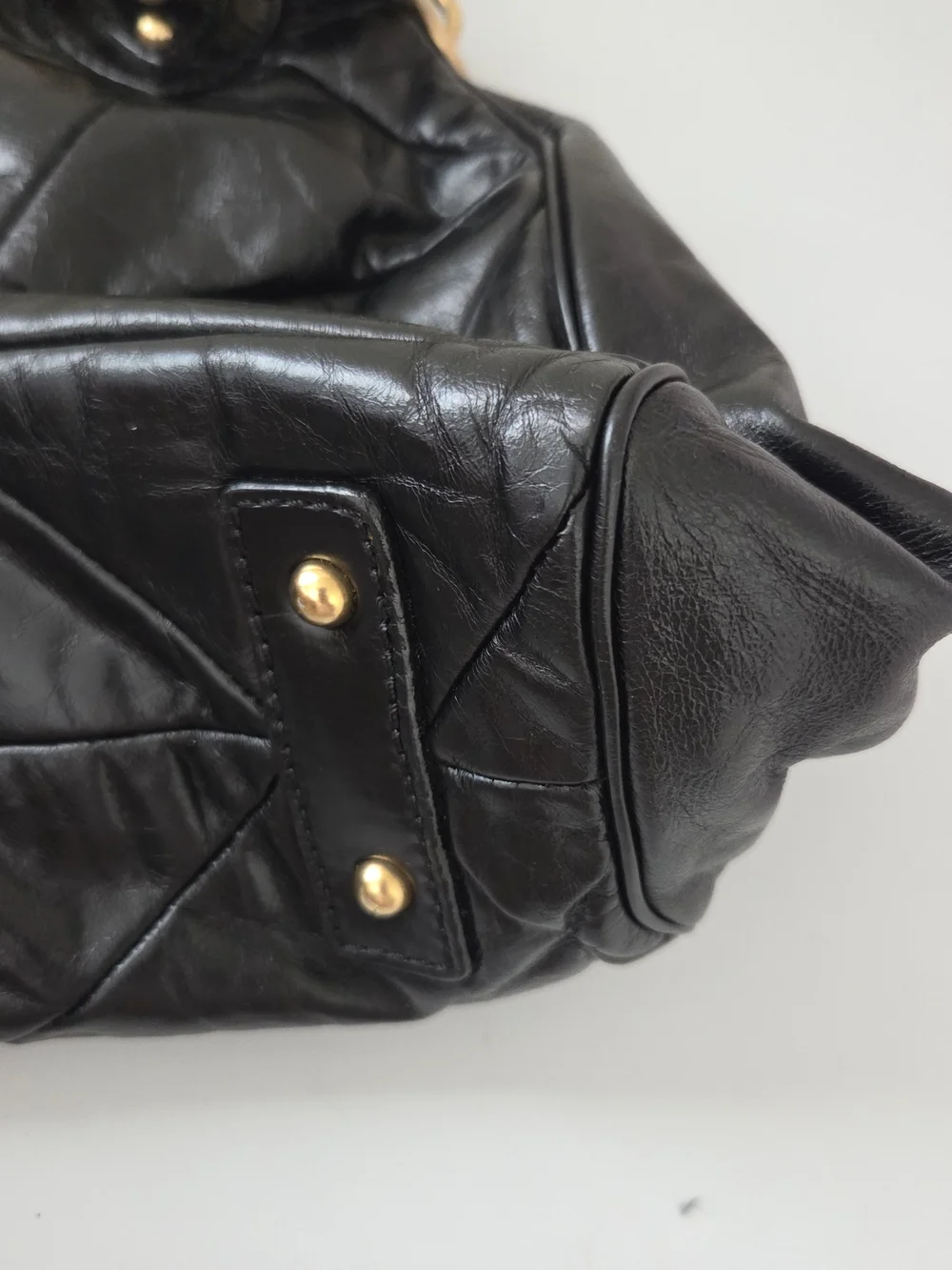 Black Quilted Leather Satchel with Gold Chain